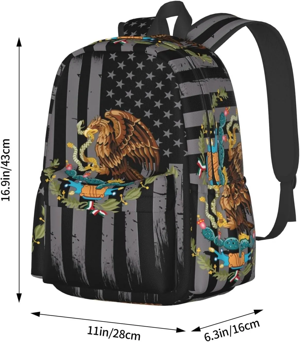 Mexican Flag Casual Backpack Large Capacity Travel Backpacks Laptop Daypack Commuter Rucksack Adjustable Strap Sports Bags for Hiking Biking