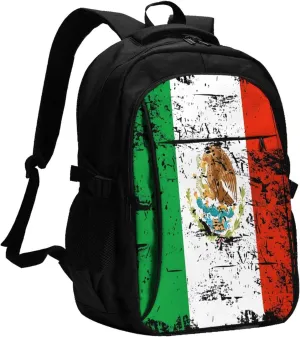 Mexico Mexican Eagle Flag Casual Travel Backpacks Hiking Camping Backpack Large Outdoor Sport Daypack Laptop Rucksack Climbing Working Bags with USB Port