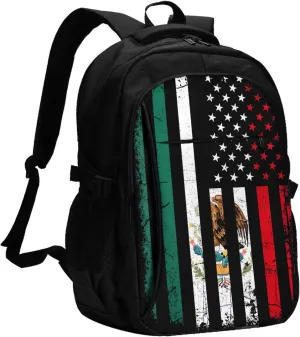 Mexico Mexican Eagle Flag Casual Travel Backpacks Hiking Camping Backpack Large Outdoor Sport Daypack Laptop Rucksack Climbing Working Bags with USB Port