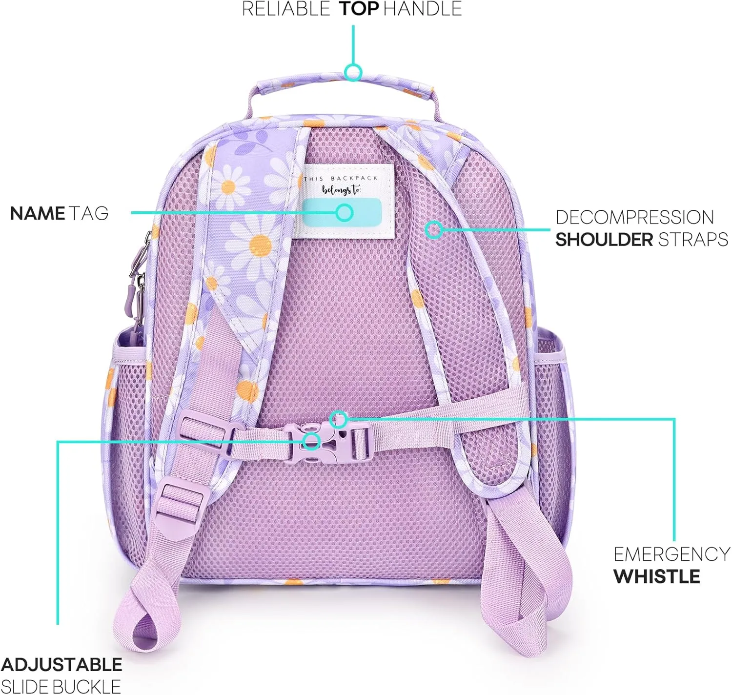 mibasies Kids Backpack for Girls: Girls Backpack 5-8 - Kindergarten Elementary School Bookbag for Girl - Daisy Purple