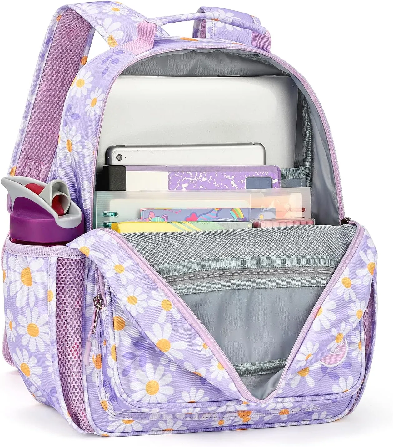 mibasies Kids Backpack for Girls: Girls Backpack 5-8 - Kindergarten Elementary School Bookbag for Girl - Daisy Purple