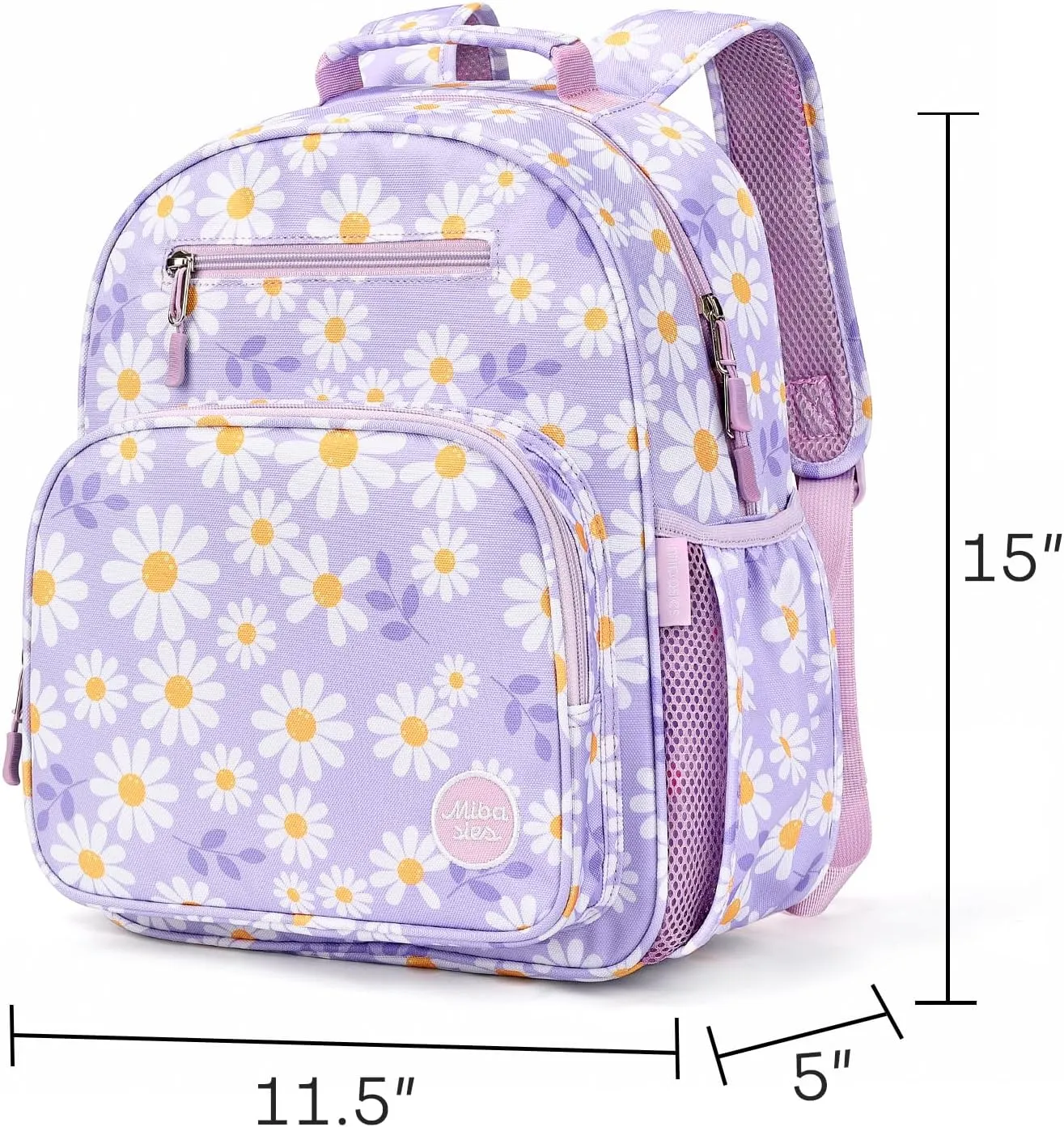 mibasies Kids Backpack for Girls: Girls Backpack 5-8 - Kindergarten Elementary School Bookbag for Girl - Daisy Purple