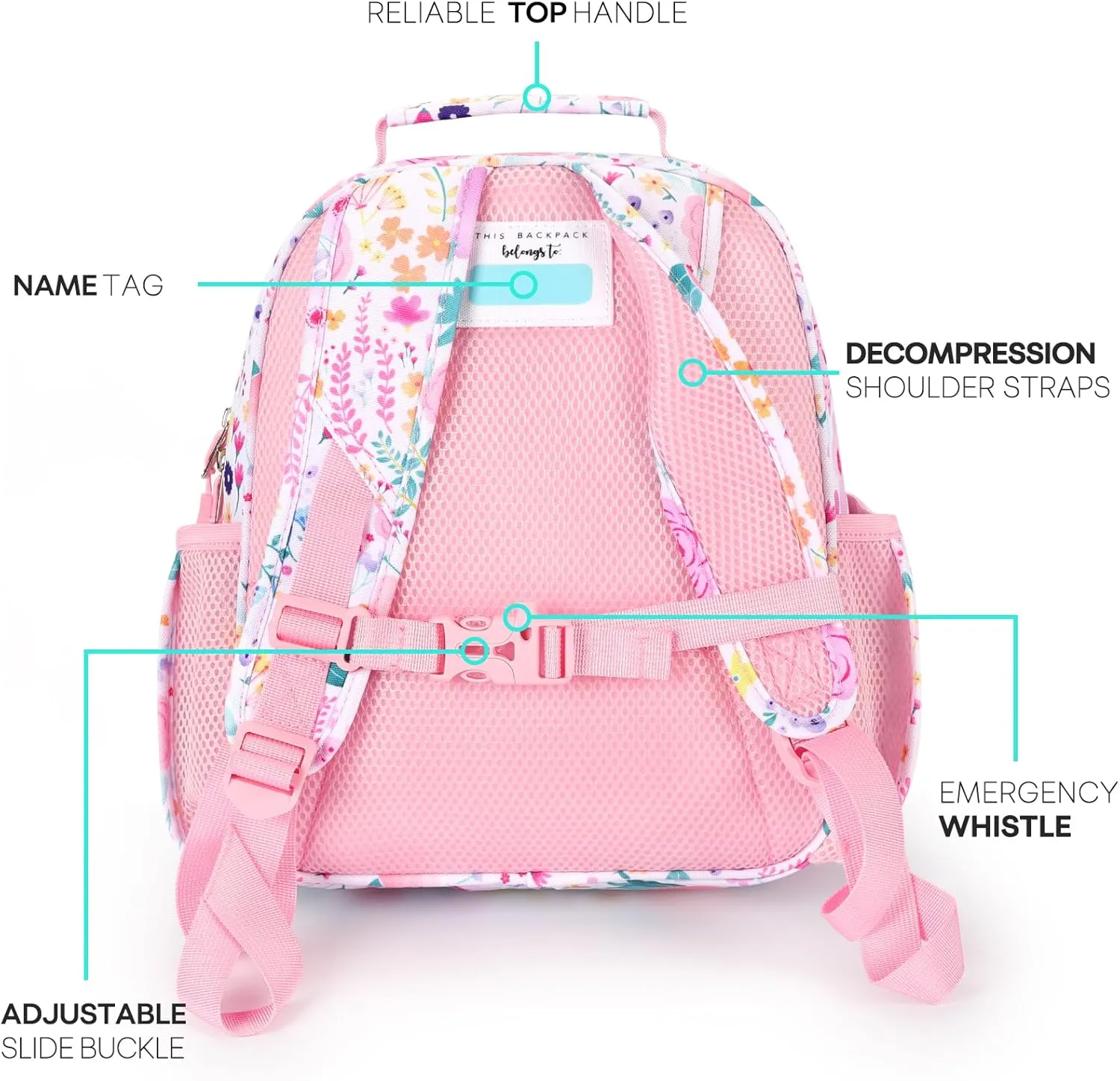 mibasies Toddler Backpack for Girls 2-4: Preschool Kindergarten Backpack - Cute Kids Backpacks for Girls - Flower Pink