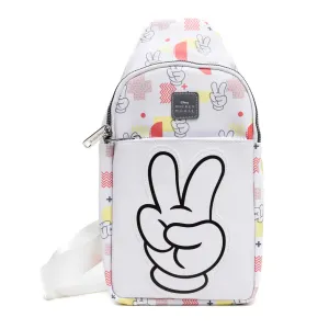 Mickey Mouse Peace Fingers and Icons Disney Buckle-Down Collage White Crossbody Sling Bag