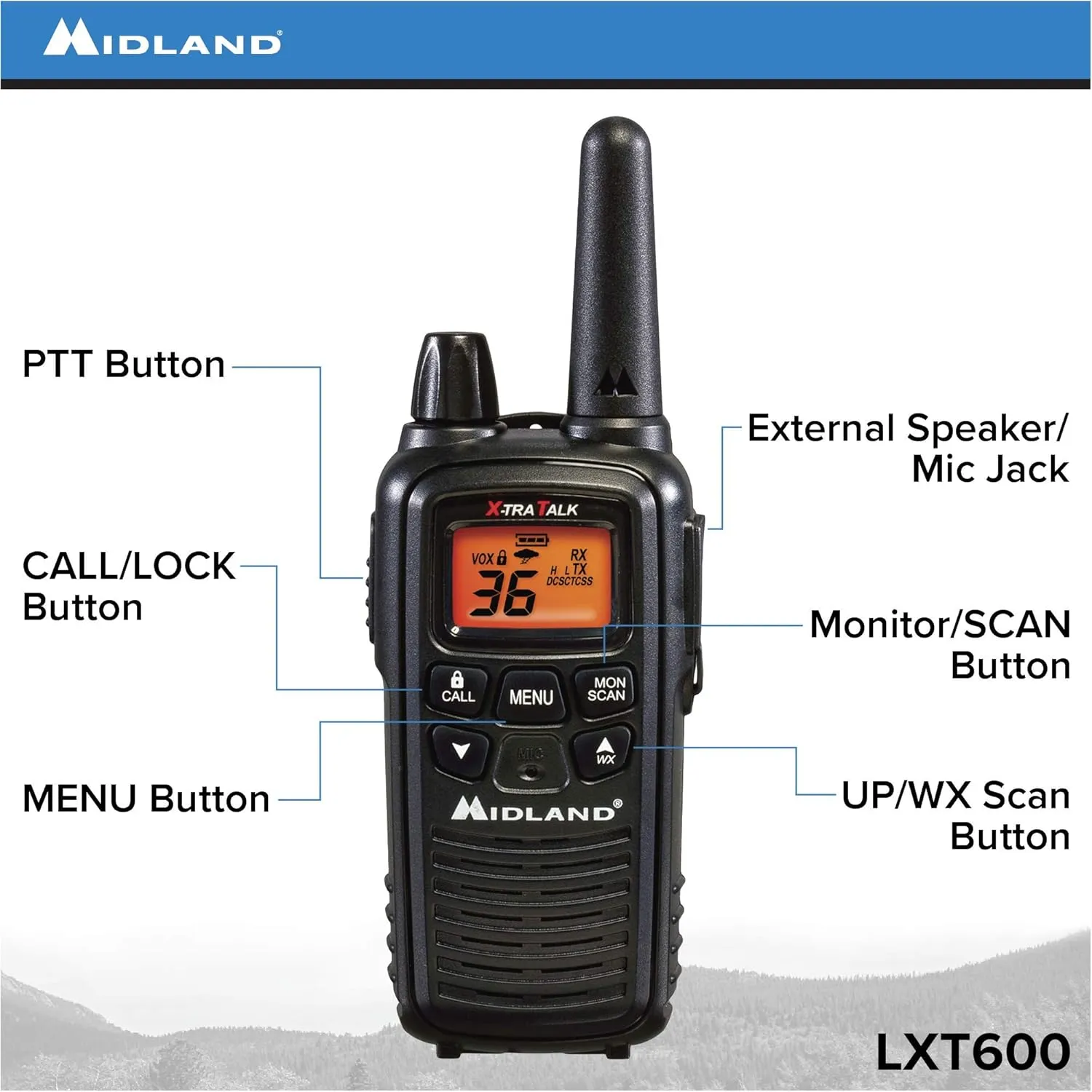 Midland LXT600VP3 36 Channel FRS Two-Way Radio - Up to 30 Mile Range Walkie Talkie - Black (Pack of 12)