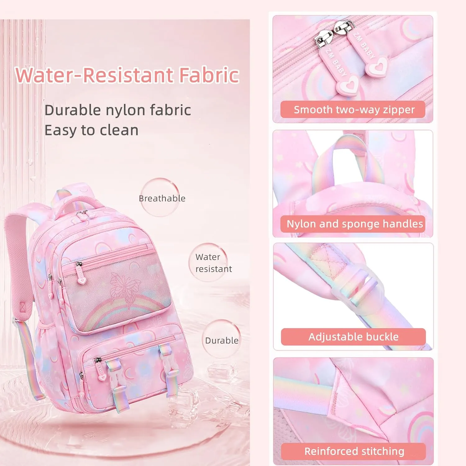 Mildame Kids Backpack for Girls Cute Rainbow Butterfly Backpacks for Teen Girls Age 8-12 Kindergarten Elementary Bookbag,Purple