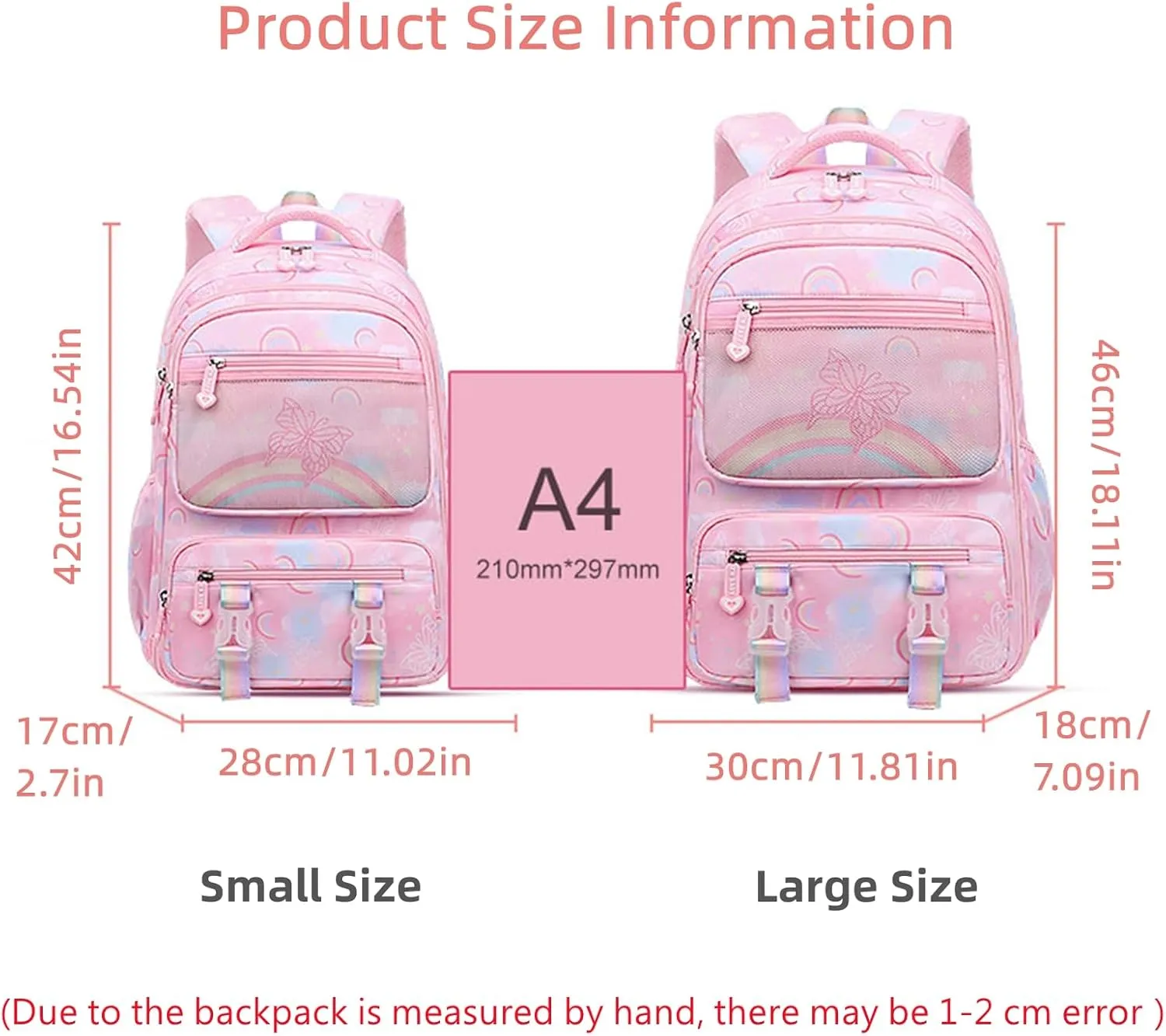 Mildame Kids Backpack for Girls Cute Rainbow Butterfly Backpacks for Teen Girls Age 8-12 Kindergarten Elementary Bookbag,Purple