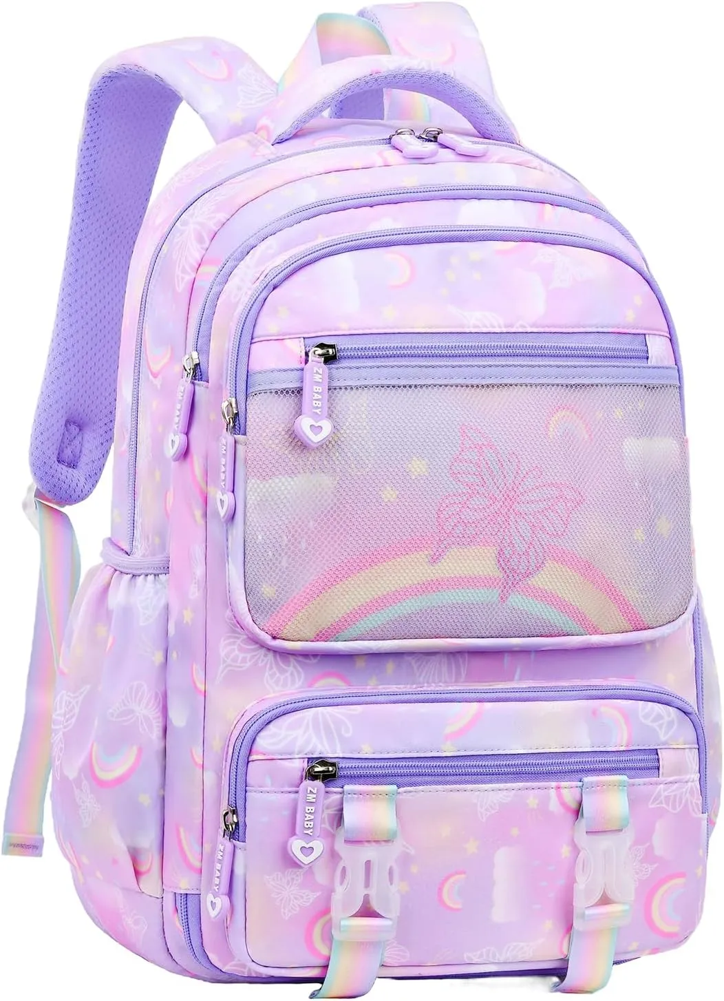 Mildame Kids Backpack for Girls Cute Rainbow Butterfly Backpacks for Teen Girls Age 8-12 Kindergarten Elementary Bookbag,Purple