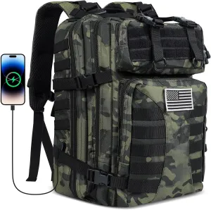 Military Tactical Backpack for Men - 45L Large Assault Tactical Backpacks Molle Hiking Pack 3 Days Bug Out Bag - Waterproof Tactical Rucksack for Camping/Traveling/Gym/Fishing - Black Camo