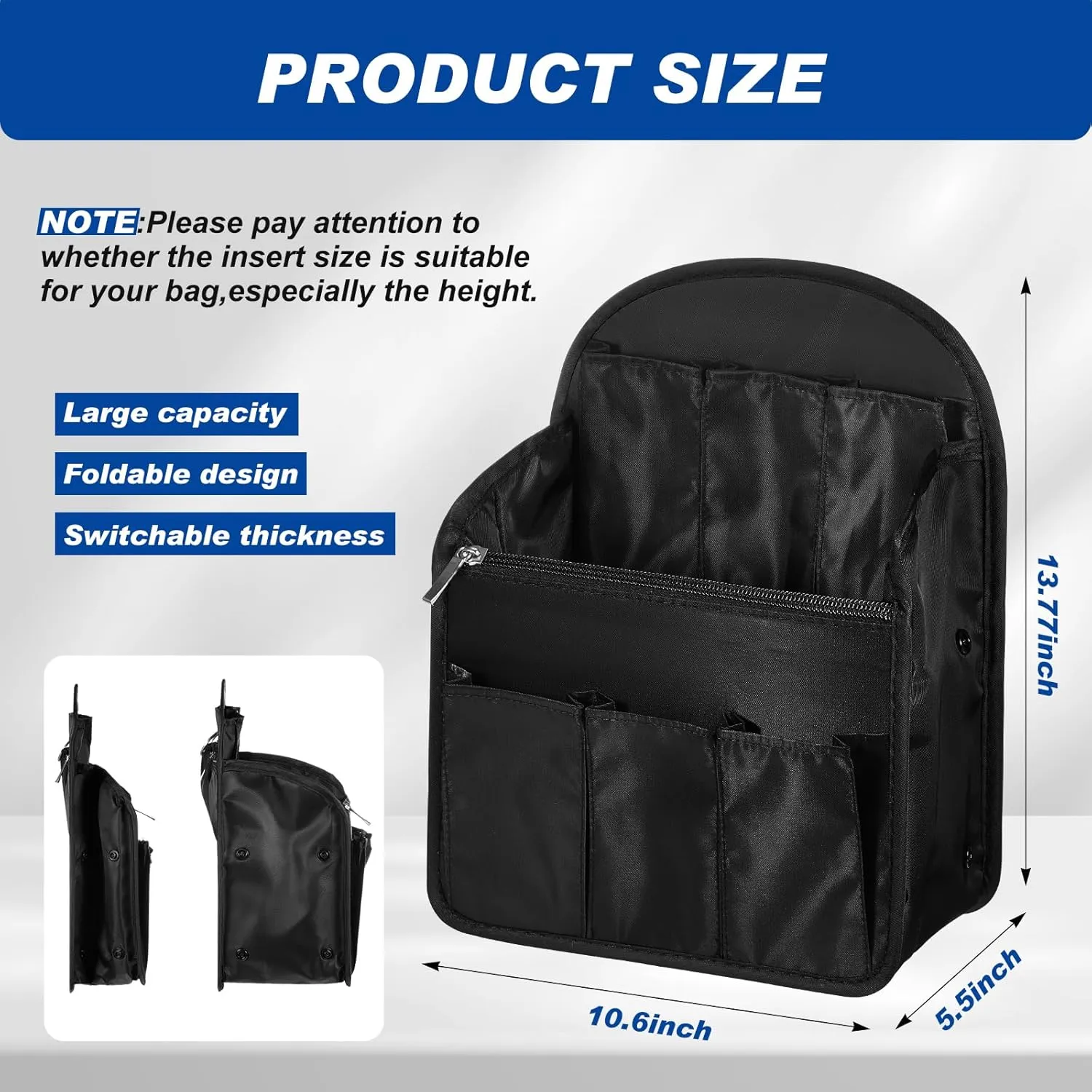 Mini Backpack Organizer Insert Waterproof Purse Insert Nylon Bag Organizer with Many Pockets for Men and Women, Fits Small Backpacks