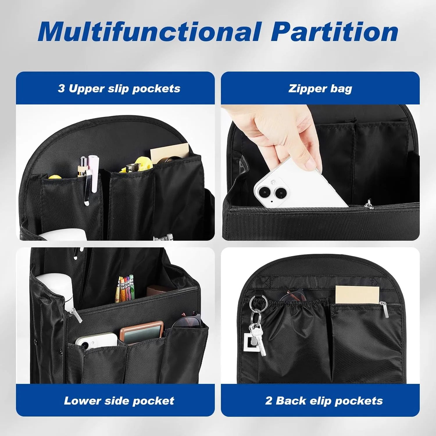 Mini Backpack Organizer Insert Waterproof Purse Insert Nylon Bag Organizer with Many Pockets for Men and Women, Fits Small Backpacks