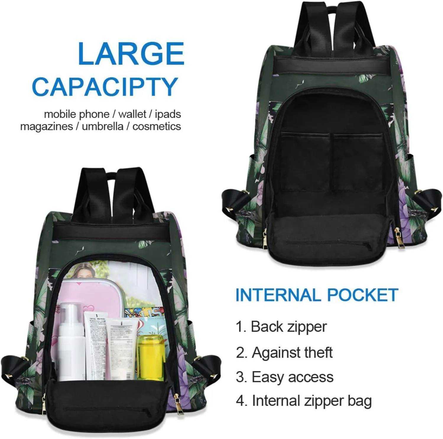 Mini Backpack Women Travel Handbag Shoulder Bag Anti Theft Backpack for women for Outing Shopping Traveling Going Out Butterfly Pattern 5