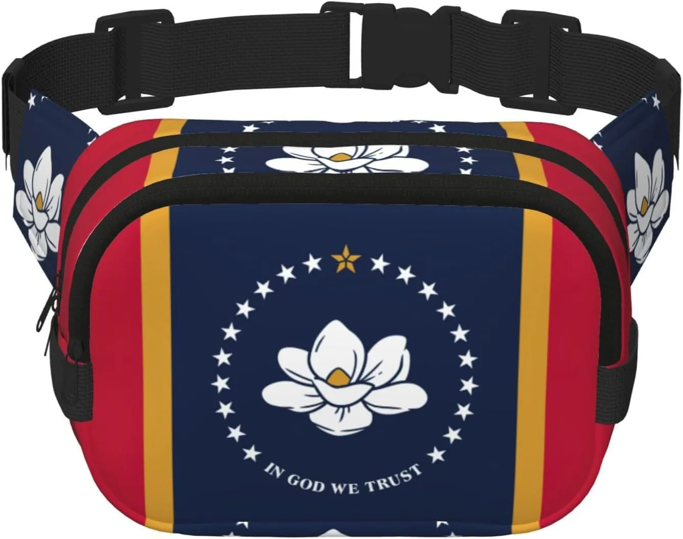 Mississippi State Flag Print Fashion Waist Packs Square Layer Waist Bag Black Belt Bag with Adjustable Strap