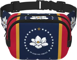 Mississippi State Flag Print Fashion Waist Packs Square Layer Waist Bag Black Belt Bag with Adjustable Strap