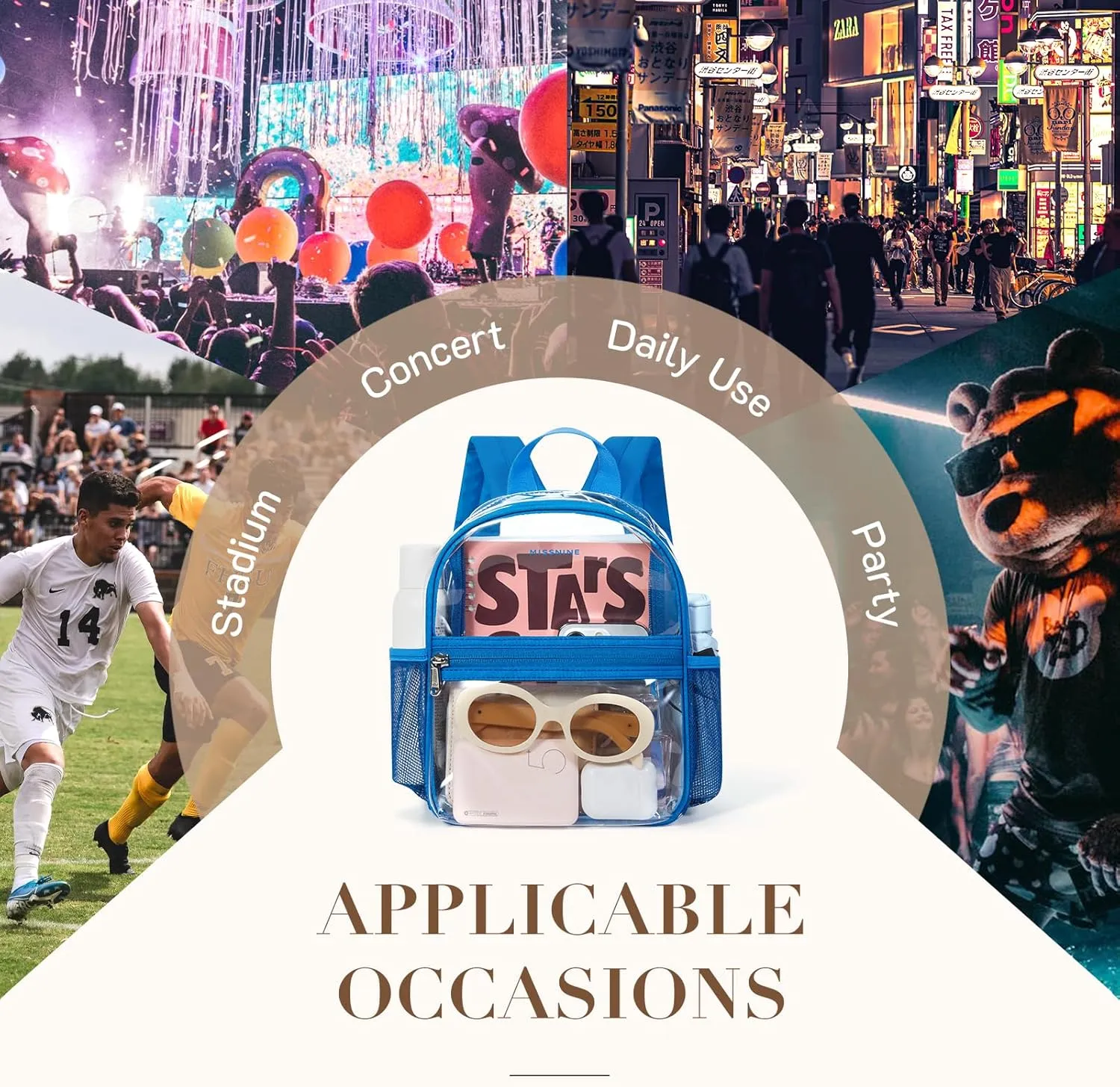 Missnine Clear Mini Backpack Stadium Approved, Thick PVC Mini Clear Bag for Sport Events, Concert, Festival