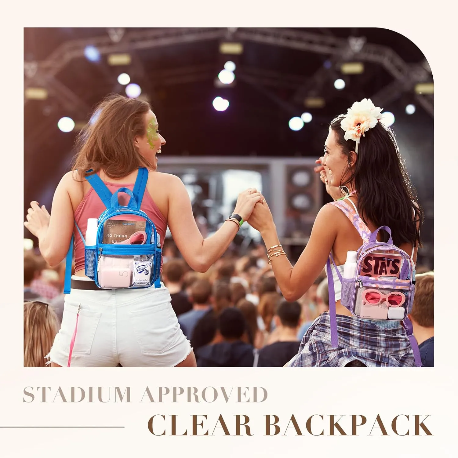 Missnine Clear Mini Backpack Stadium Approved, Thick PVC Mini Clear Bag for Sport Events, Concert, Festival