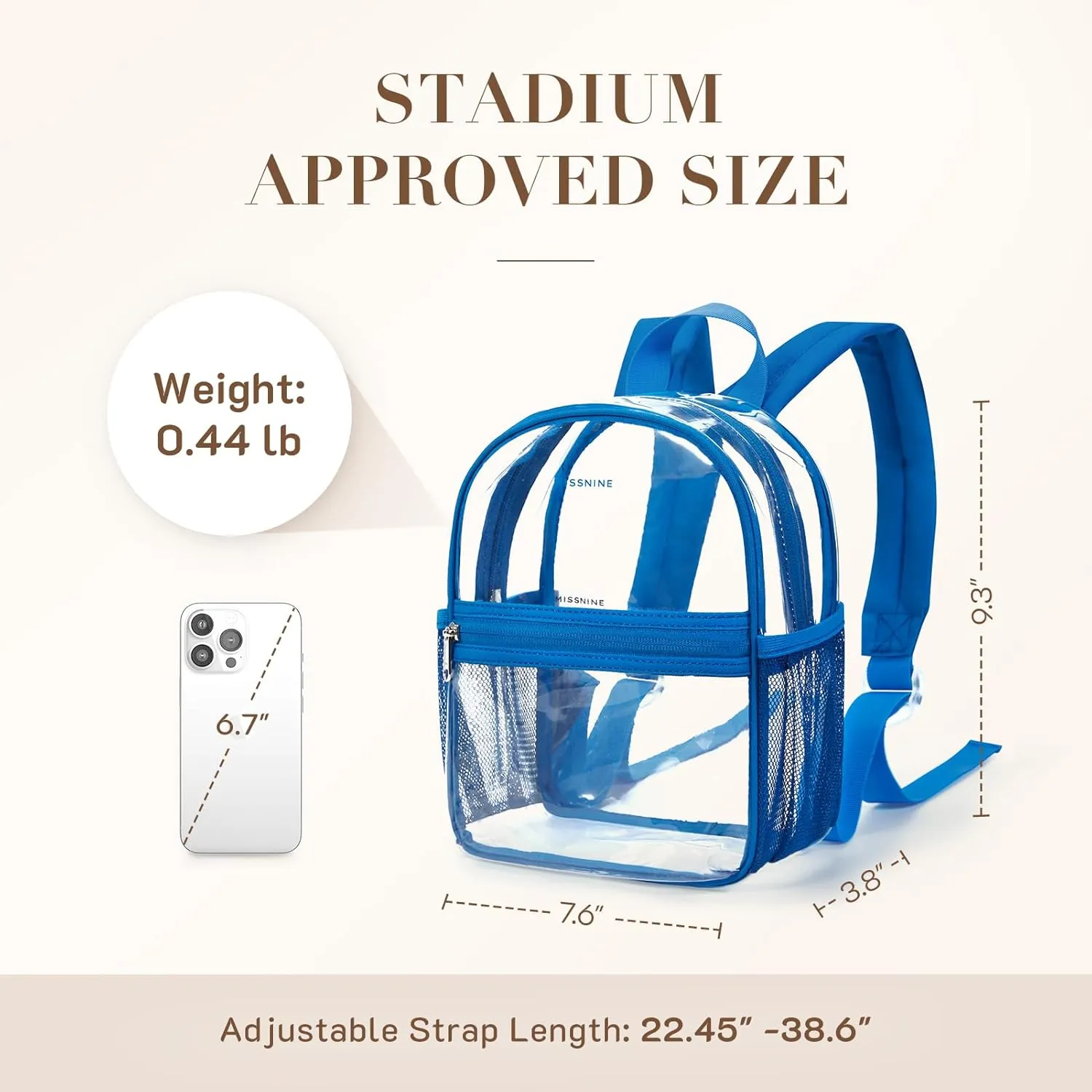 Missnine Clear Mini Backpack Stadium Approved, Thick PVC Mini Clear Bag for Sport Events, Concert, Festival