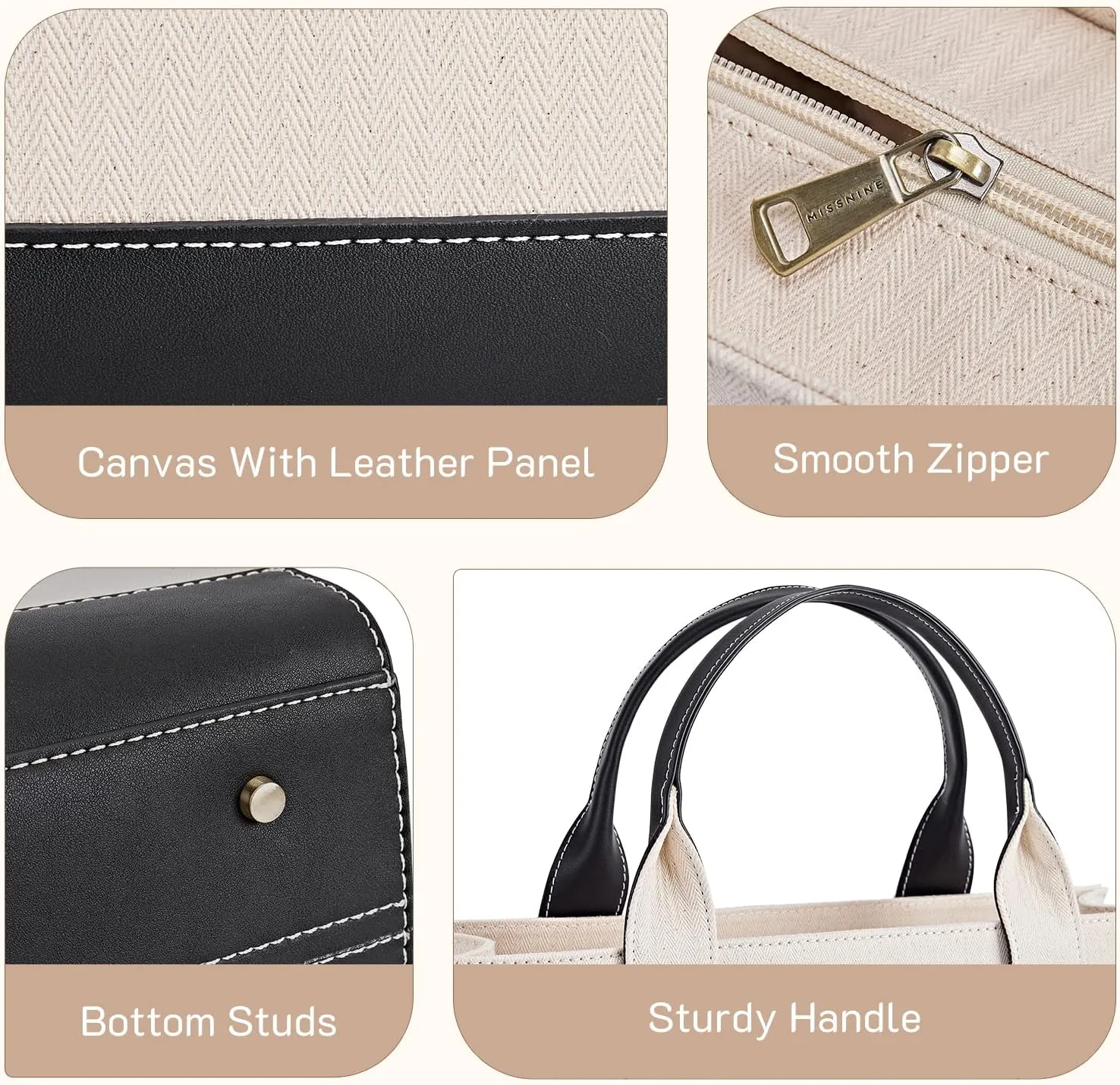 Missnine Tote Bag Canvas Laptop Bag 15.6 inch Briefcase for Women Large Capacity Handbag for Office, School, Travel