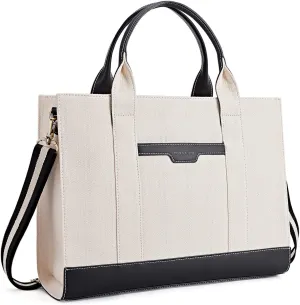 Missnine Tote Bag Canvas Laptop Bag 15.6 inch Briefcase for Women Large Capacity Handbag for Office, School, Travel