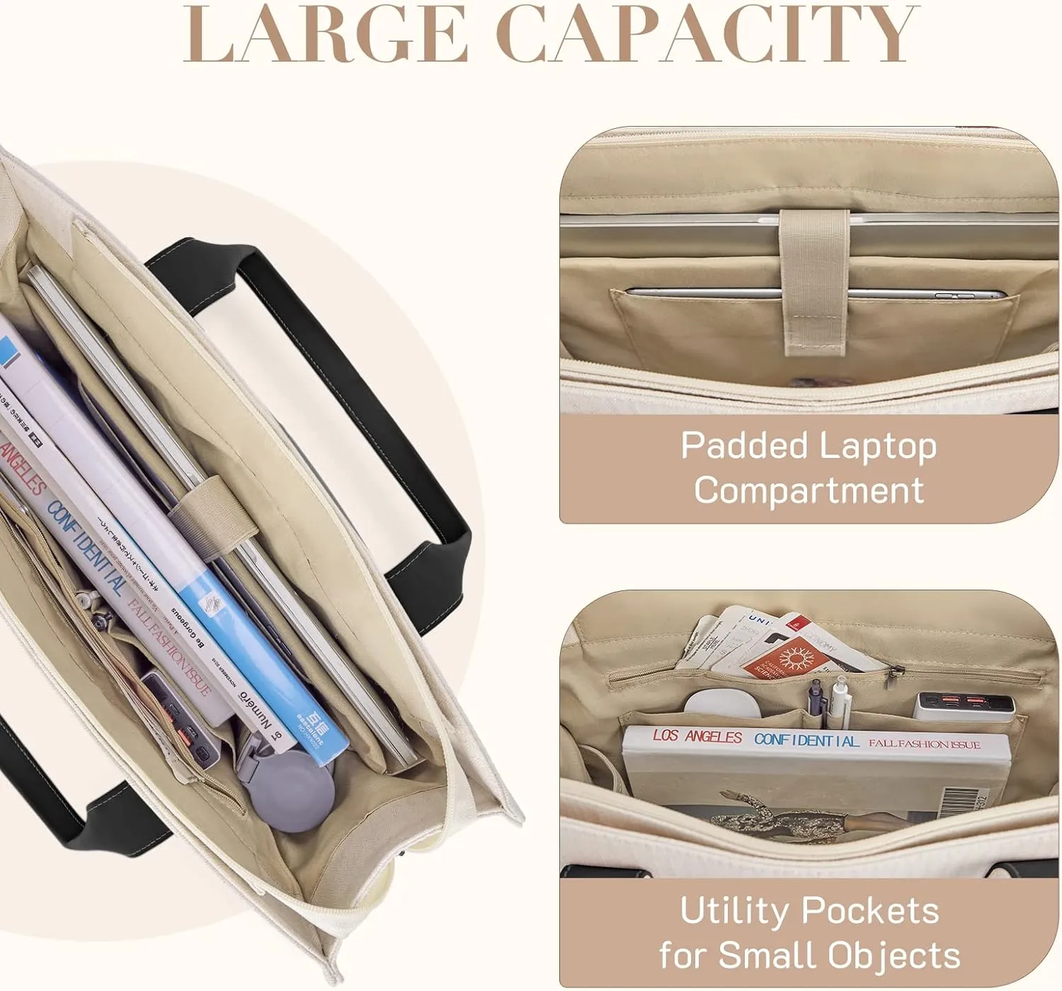 Missnine Tote Bag Canvas Laptop Bag 15.6 inch Briefcase for Women Large Capacity Handbag for Office, School, Travel