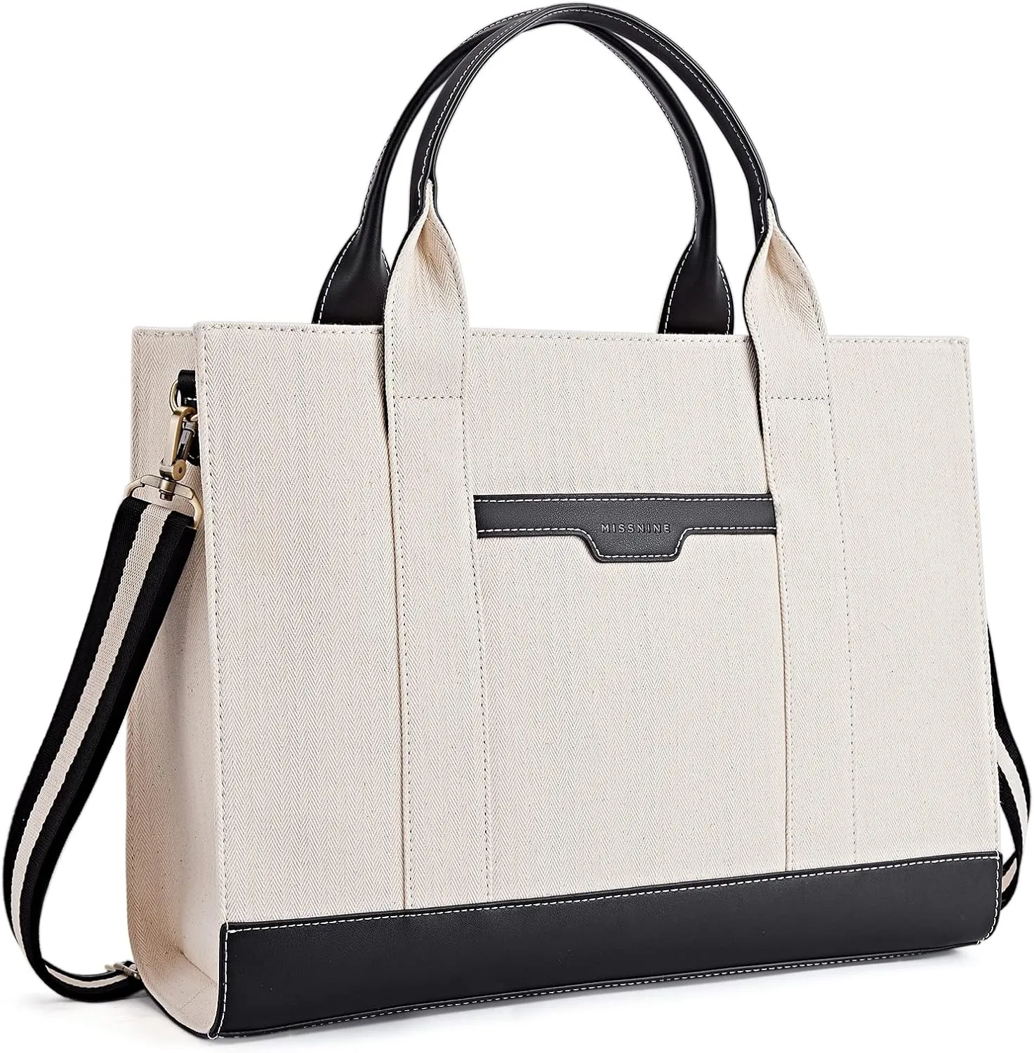 Missnine Tote Bag Canvas Laptop Bag 15.6 inch Briefcase for Women Large Capacity Handbag for Office, School, Travel