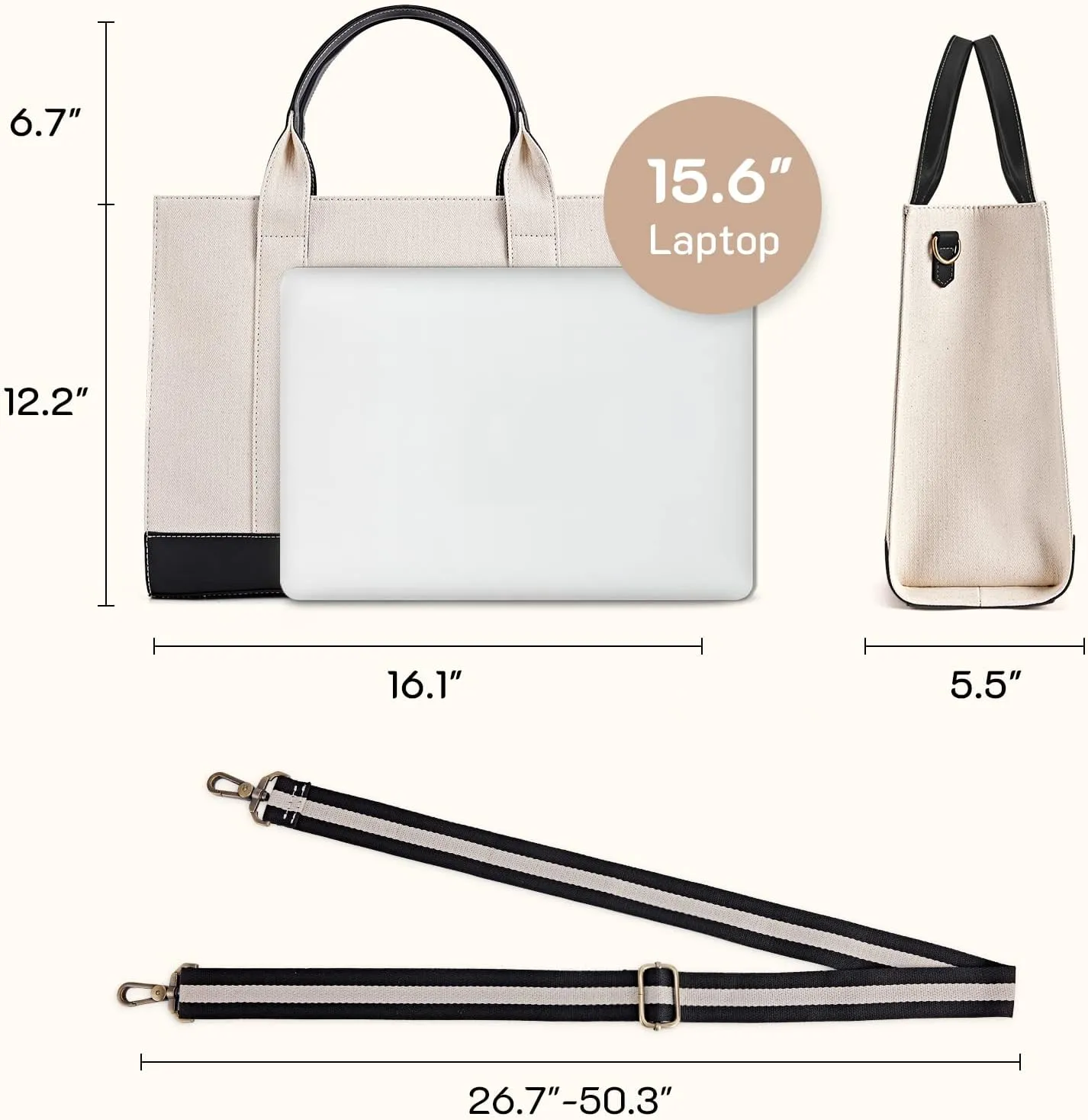 Missnine Tote Bag Canvas Laptop Bag 15.6 inch Briefcase for Women Large Capacity Handbag for Office, School, Travel