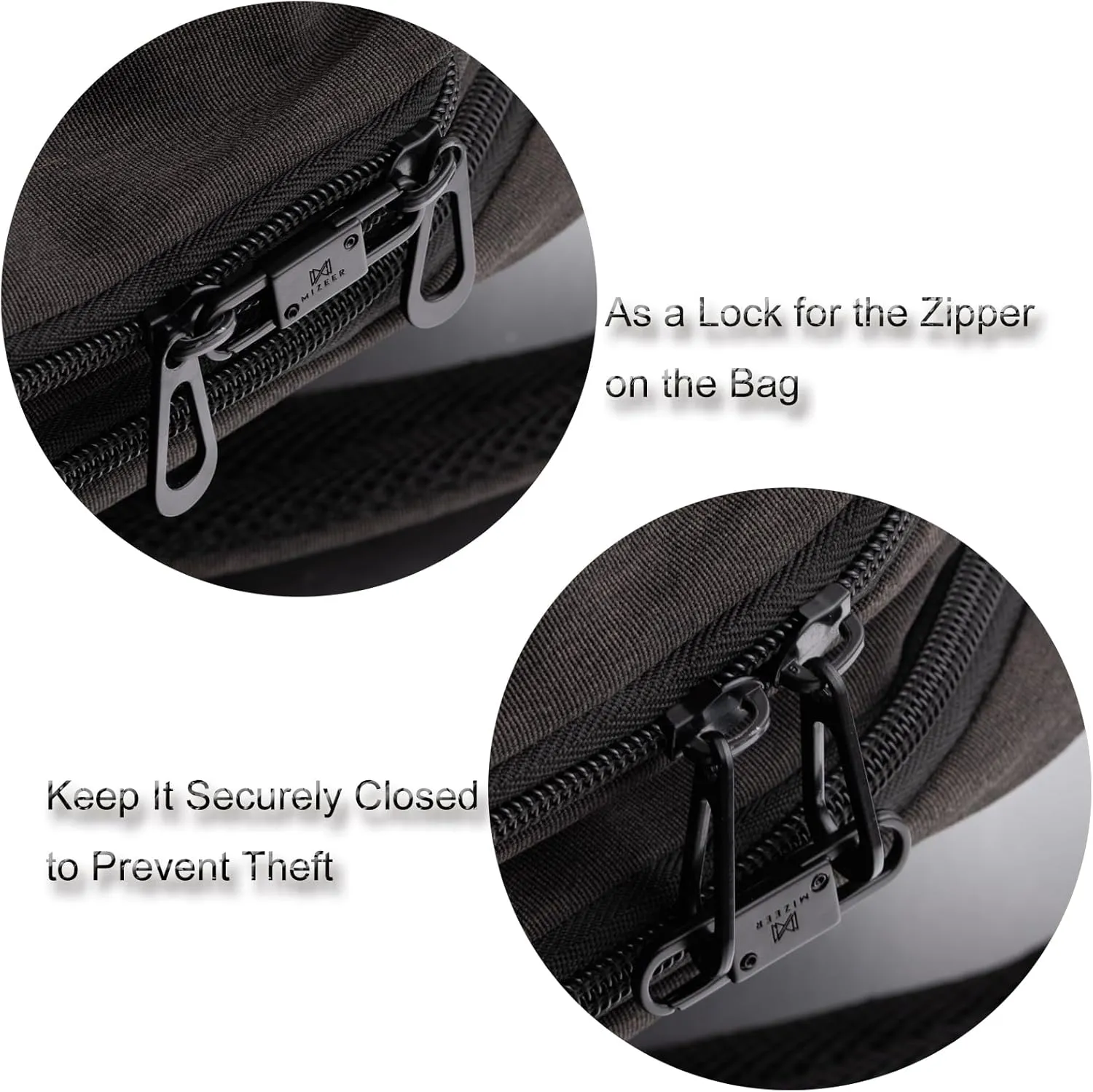 Mizeer 2 Size Zipper Clip Theft Deterrent - Anti Theft Zipper Clips Keep The Zipper Closed - Zipper Locks for Backpacks, Purses 4pcs Gold