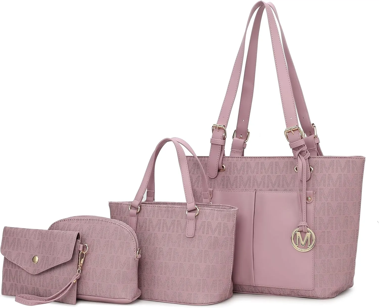 MKF Collection Tote Bag for Women, Shoulder Handbag & Wristlet Pouch Purse Top Handle Vegan Leather 4Pcs Set Pocketbook