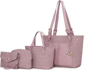 MKF Collection Tote Bag for Women, Shoulder Handbag & Wristlet Pouch Purse Top Handle Vegan Leather 4Pcs Set Pocketbook