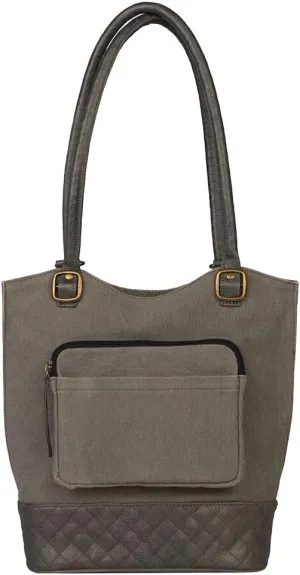Mona B. Pistachio Two in One Convertible Upcycled Canvas Tote Backpack and Cross City Crossbody with Vegan Leather Trim (Tote-Smoke)