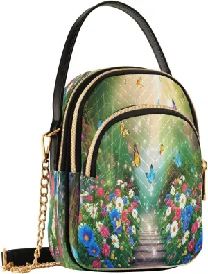 Monarch Butterfly Flower Crossbody Bags for Women Fanny Packs Small Sling Cross Body Bag Phone Purse with Strap