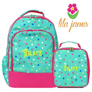 Monogrammed Lottie Dot Lunch Bag Backpack Combo