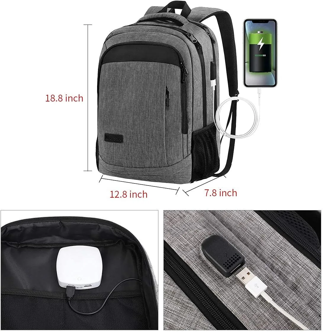 Monsdle Travel Laptop Backpack Anti Theft Backpacks with USB Charging Port, Travel Backpacks Business Work Bag 15.6 Inch College Computer Bag for Men Women, Grey