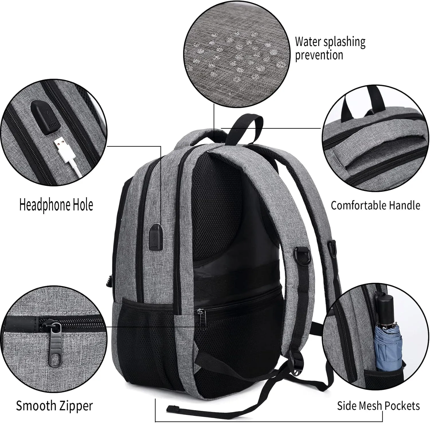Monsdle Travel Laptop Backpack Anti Theft Backpacks with USB Charging Port, Travel Backpacks Business Work Bag 15.6 Inch College Computer Bag for Men Women, Grey