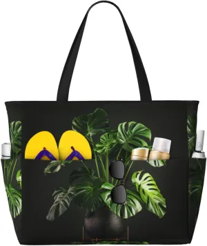 Monstera Deliciosa Banana Palm Print Stylish Beach Tote Bag,Large Capacity Handbag,Perfect For Women'S Vacation And Daily Use
