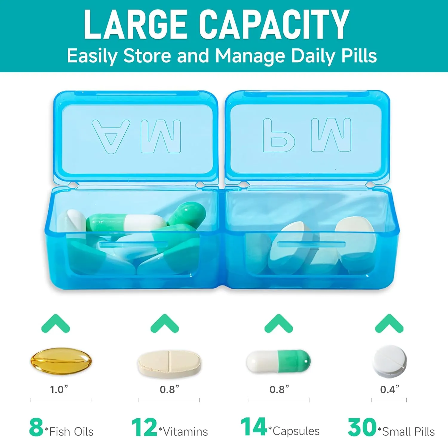 Monthly Pill Organizer 2 Times a Day–Large Capacity Portable Pill Box with Weekly Travel Bag - 30-Day Pill Case with Pill Cutter & Labels for Easy Medication Management (White)