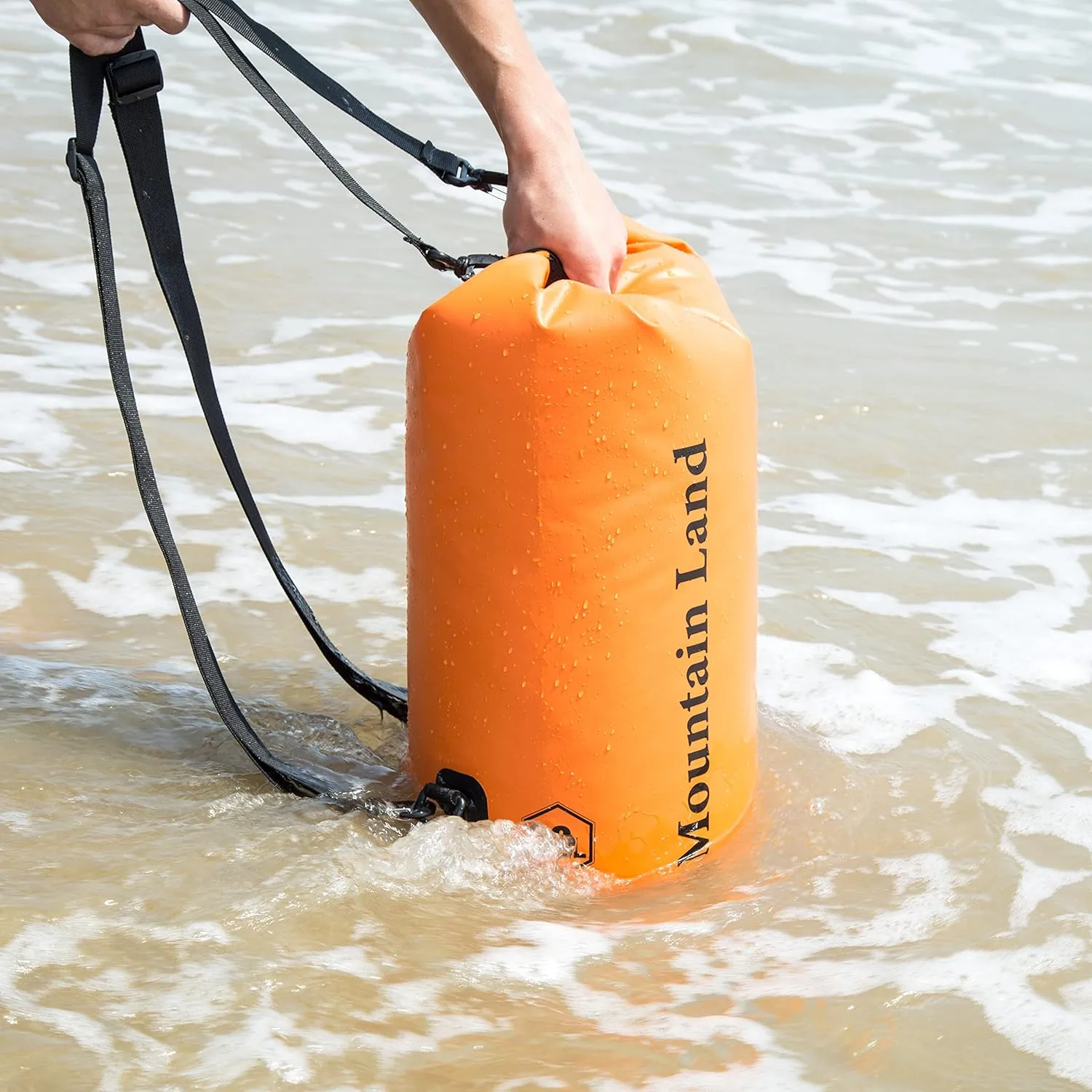Mountain Land Waterproof Beach Dry Bag 20L Roll Top Backpack Boat Bag Dry Sack for Kayaking Rafting Fishing Hiking Camping Orange
