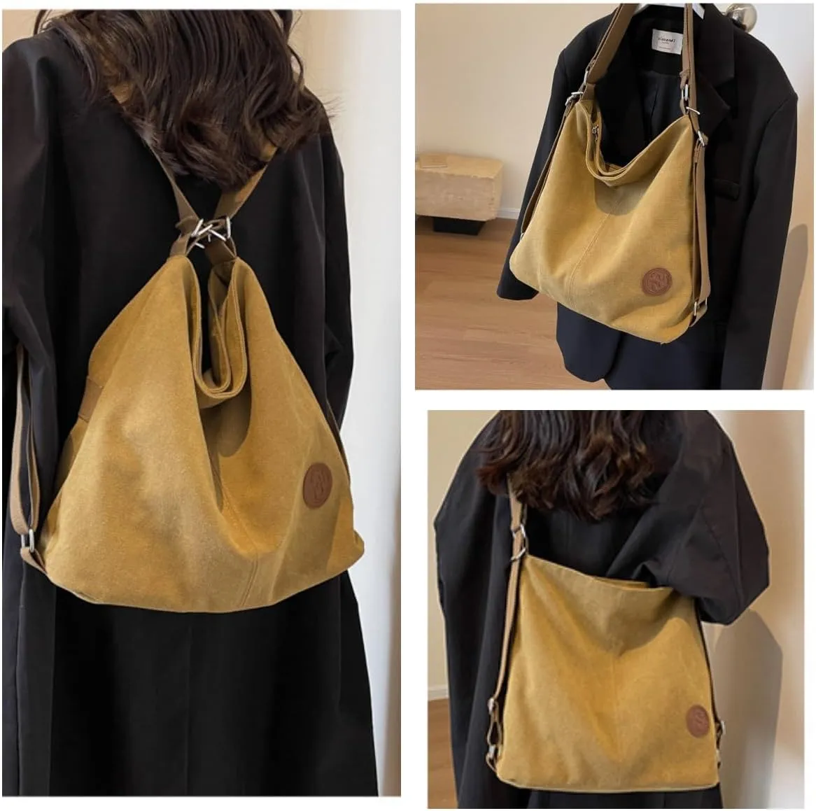 Multi Ways Convertible Canvas Shoulder Bag Tote Purse Backpack Crossbody Bags for Women Trendy Vintage Small Travel
