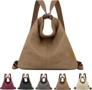 Multi Ways Convertible Canvas Shoulder Bag Tote Purse Backpack Crossbody Bags for Women Trendy Vintage Small Travel