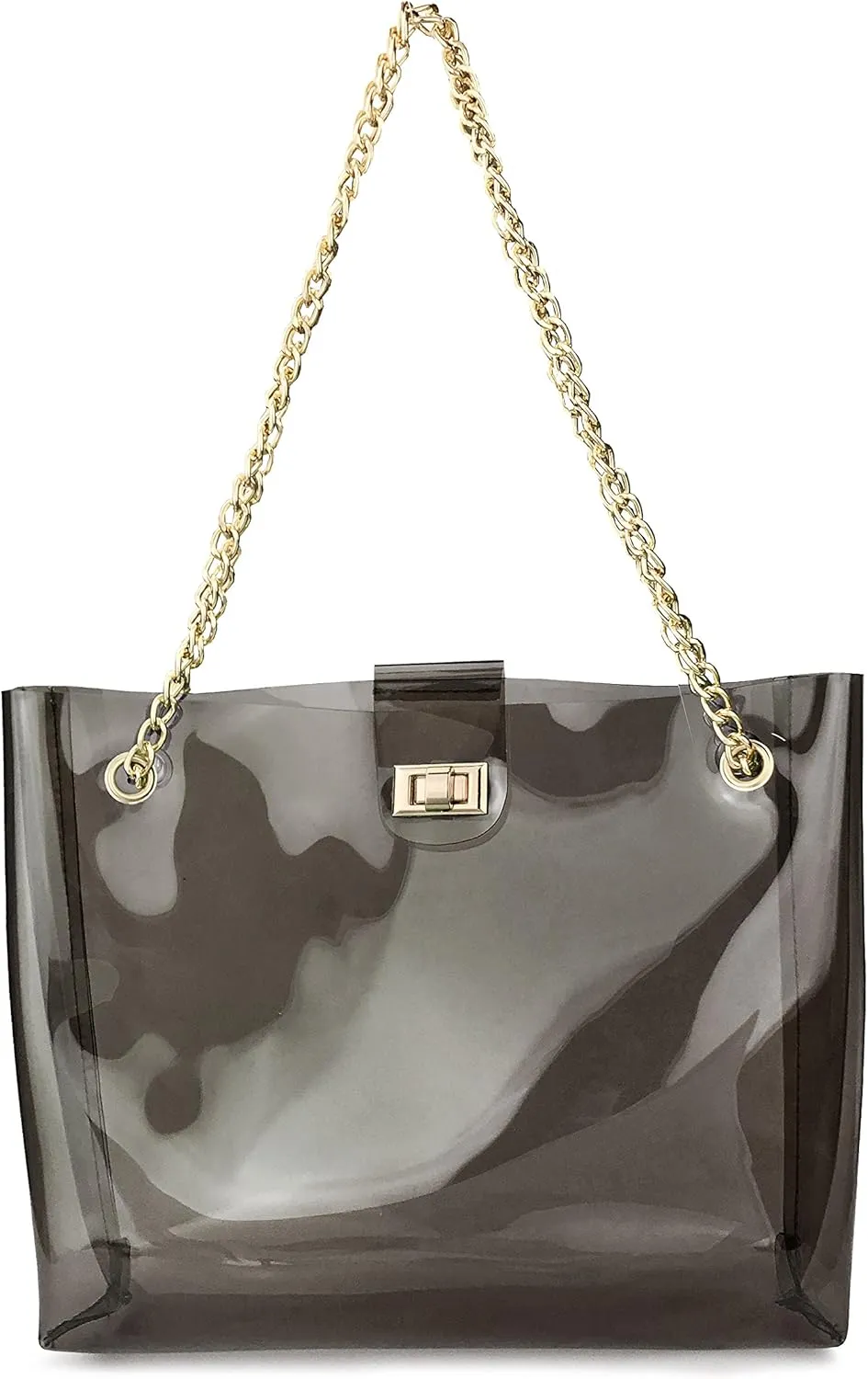 Multifunction Clear Chain Tote with Turn Lock Womens Shoulder Handbag