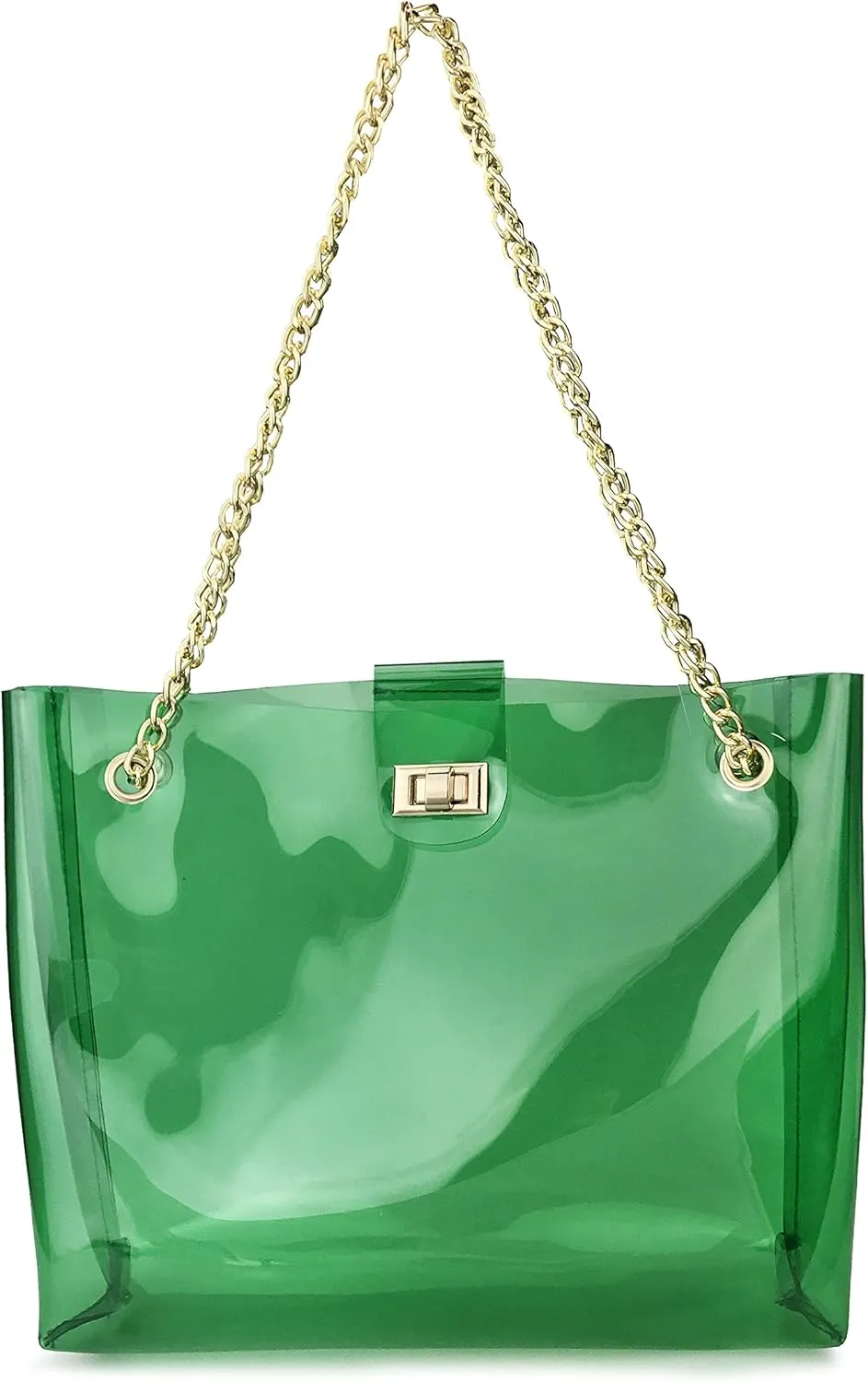 Multifunction Clear Chain Tote with Turn Lock Womens Shoulder Handbag