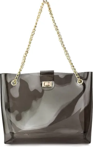 Multifunction Clear Chain Tote with Turn Lock Womens Shoulder Handbag