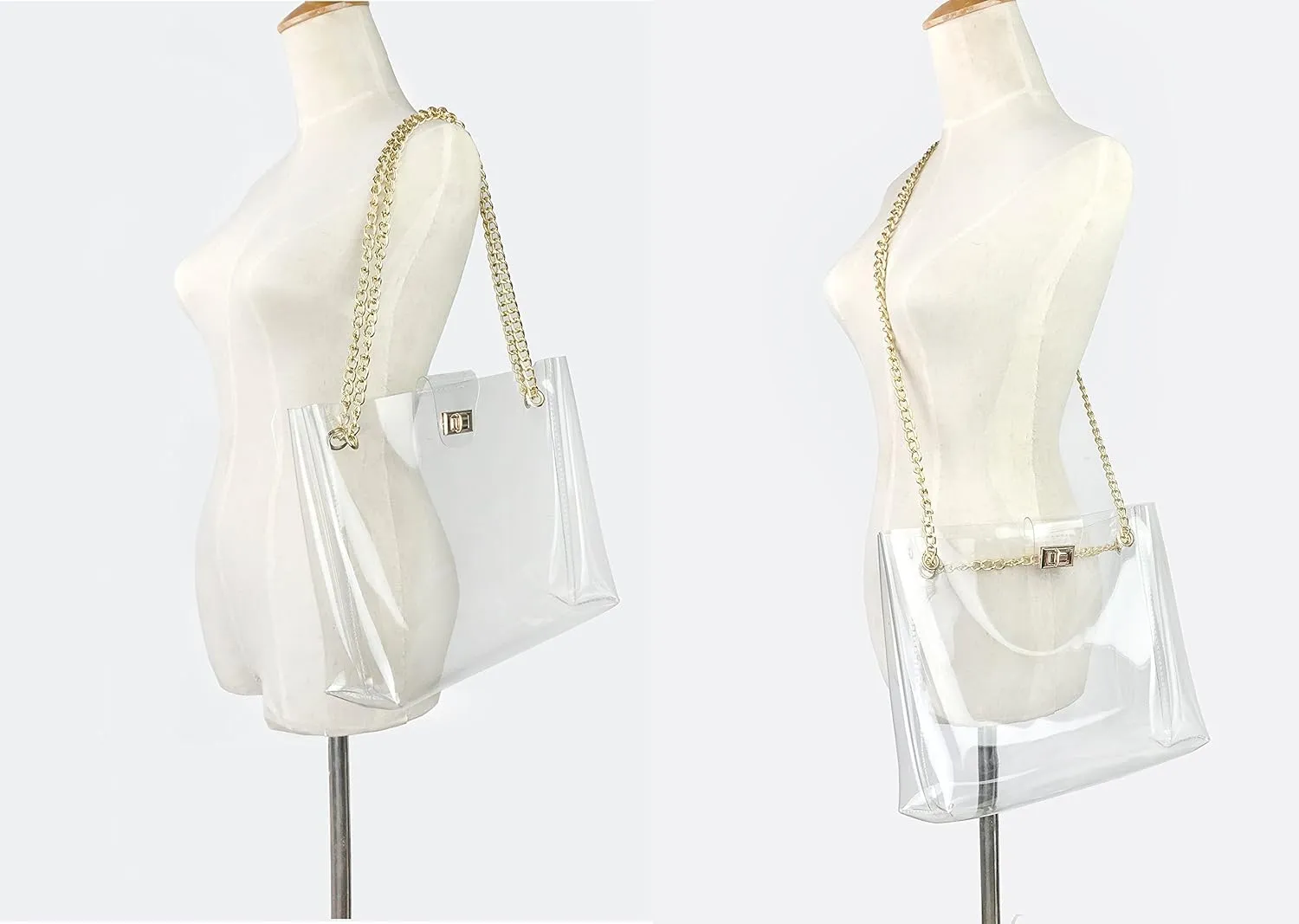 Multifunction Clear Chain Tote with Turn Lock Womens Shoulder Handbag