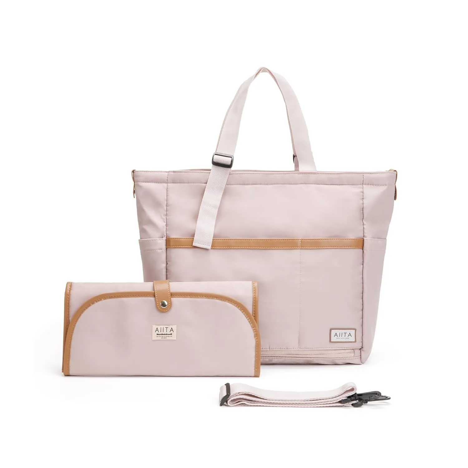Multifunctional Diaper Tote Bag for Moms Dads, Large Water-Resistant Baby Bag with Insulated Pockets, Foldable Changing Pad, Lightweight Stylish Easy Clean Convertible Bag for Women Men, Pink