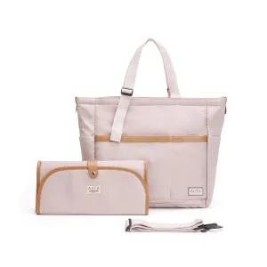 Multifunctional Diaper Tote Bag for Moms Dads, Large Water-Resistant Baby Bag with Insulated Pockets, Foldable Changing Pad, Lightweight Stylish Easy Clean Convertible Bag for Women Men, Pink