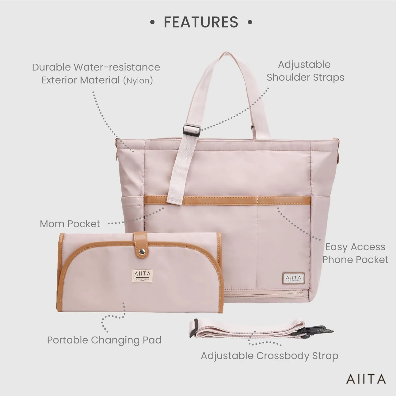 Multifunctional Diaper Tote Bag for Moms Dads, Large Water-Resistant Baby Bag with Insulated Pockets, Foldable Changing Pad, Lightweight Stylish Easy Clean Convertible Bag for Women Men, Pink