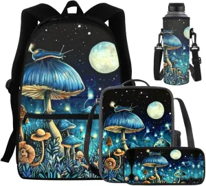 Mushroom Cute Backpacks for Teen Girls Middle School Lightweight School Messenger Bag for Teens Keep Warm Lunch Bag with Pencil Case and Water Cup Protector for Picnic