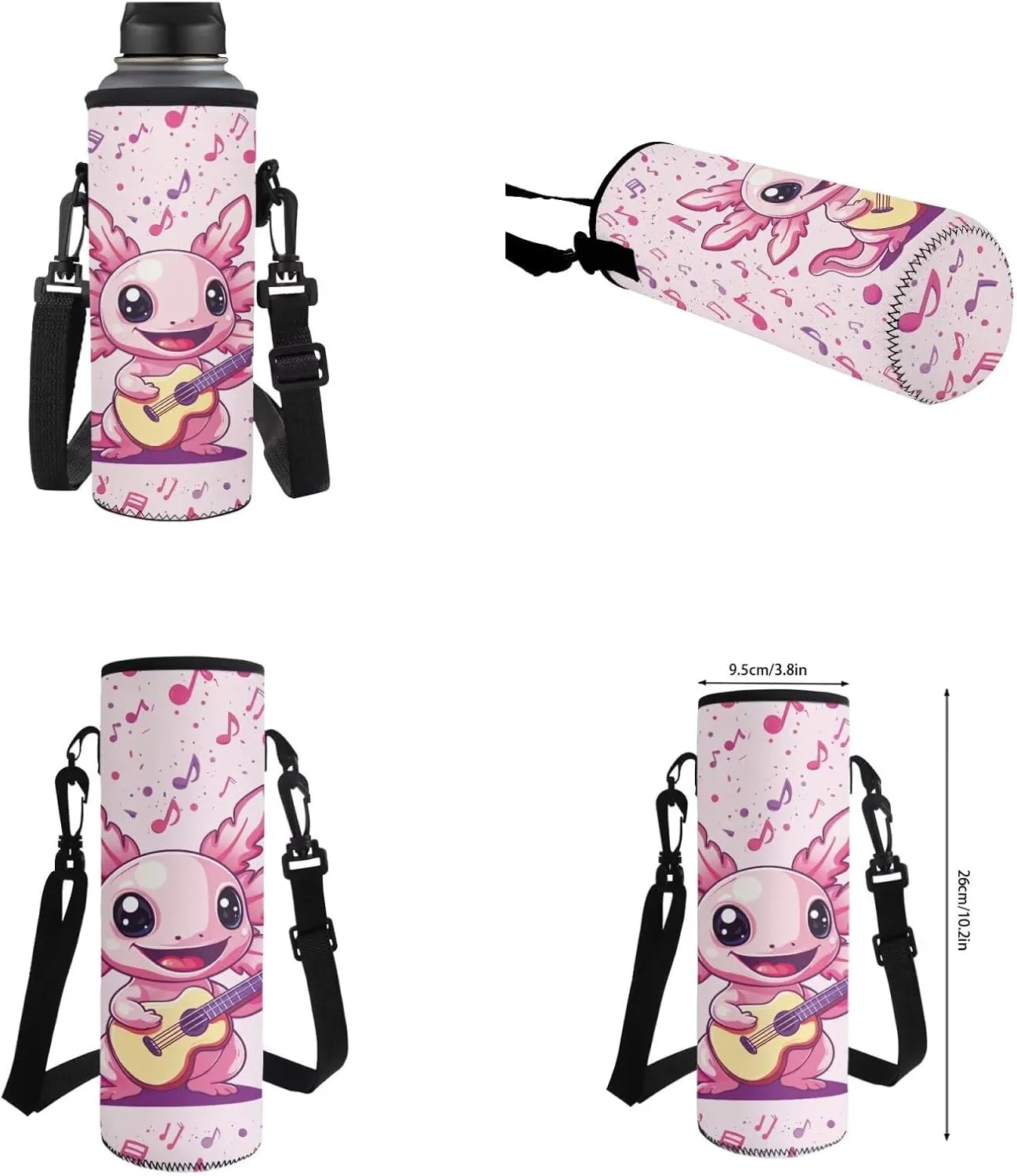 Musical Axolotl Backpack Set for Girls School Backpacks 4 Pcs Set Cute Bookbags for 5th Grade Girls Elementary School Bag with Lunchbox Pencil Case Water Bottle Sleeve for Students