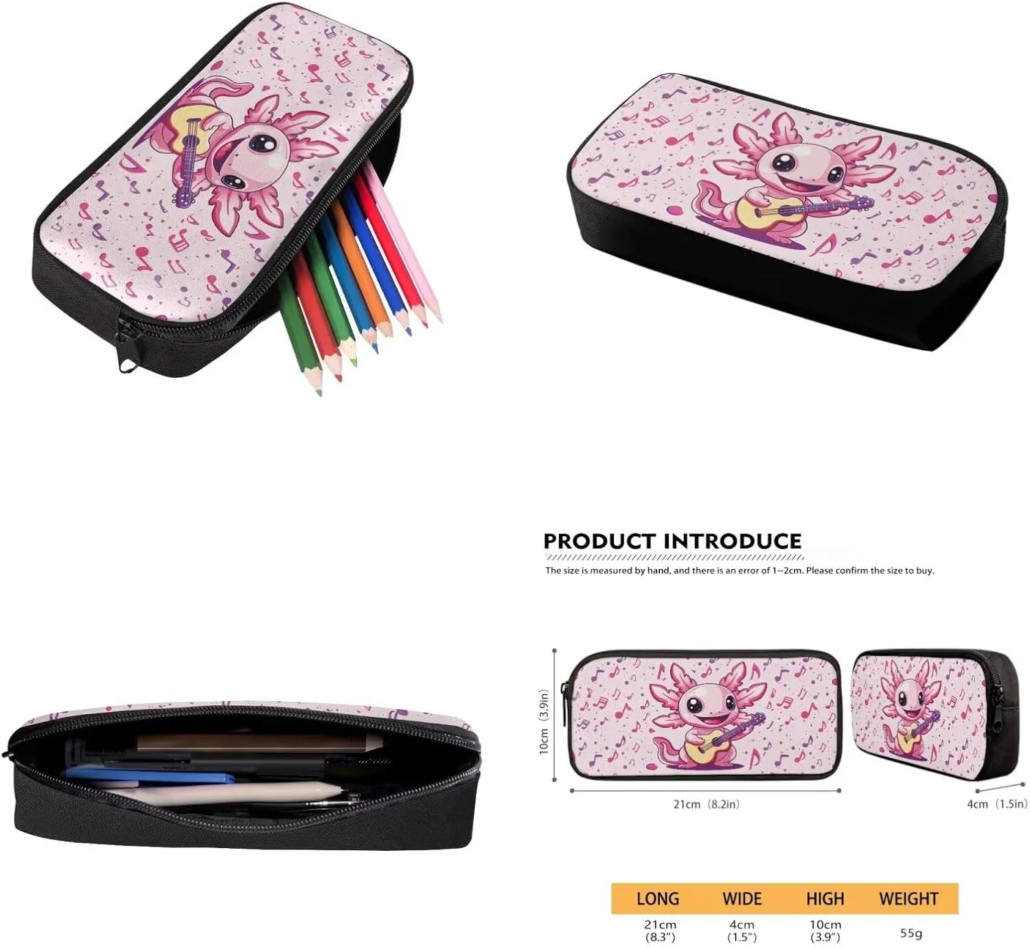 Musical Axolotl Backpack Set for Girls School Backpacks 4 Pcs Set Cute Bookbags for 5th Grade Girls Elementary School Bag with Lunchbox Pencil Case Water Bottle Sleeve for Students