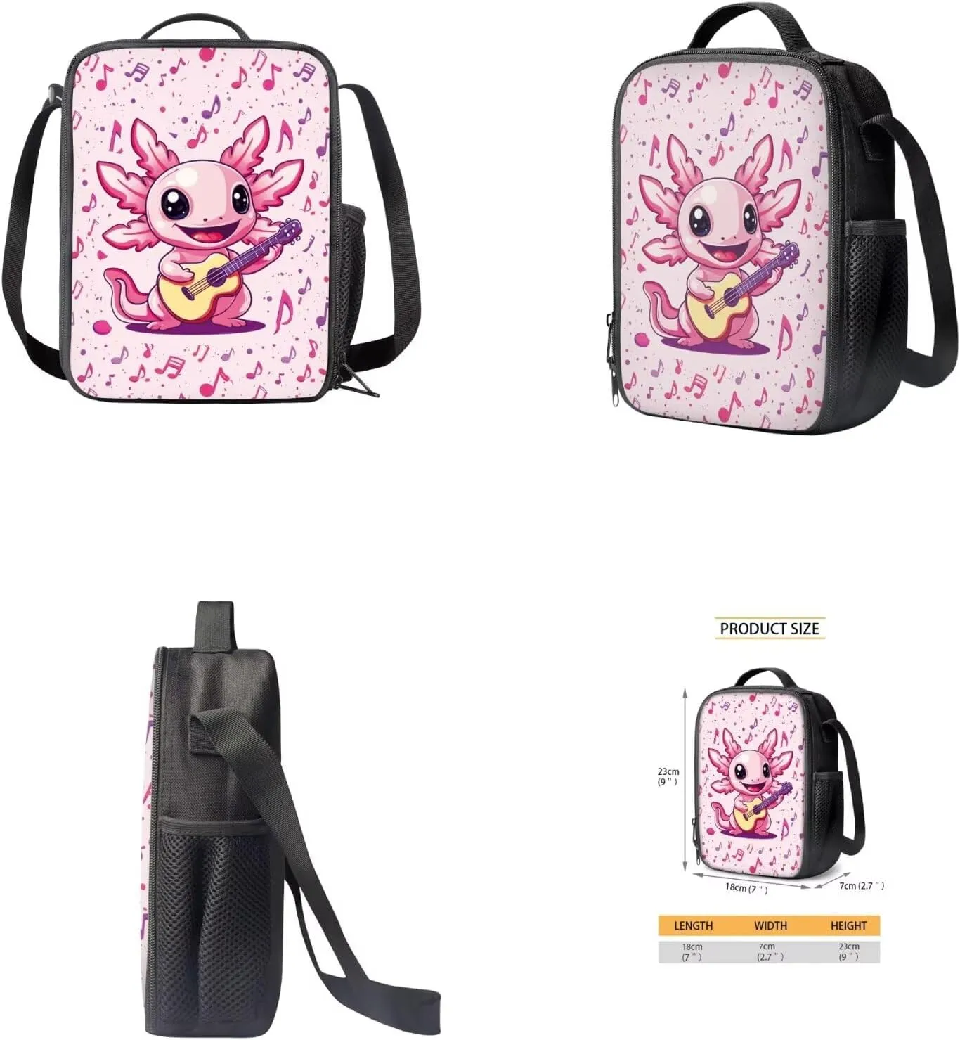 Musical Axolotl Backpack Set for Girls School Backpacks 4 Pcs Set Cute Bookbags for 5th Grade Girls Elementary School Bag with Lunchbox Pencil Case Water Bottle Sleeve for Students